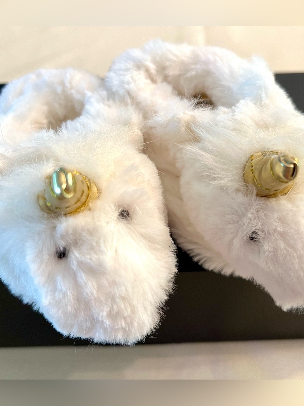 Plush White Unicorn Baby Slippers with Gold Horn